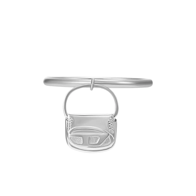 Diesel Oval D Logo Unisex Stainless Steel Rings with charm