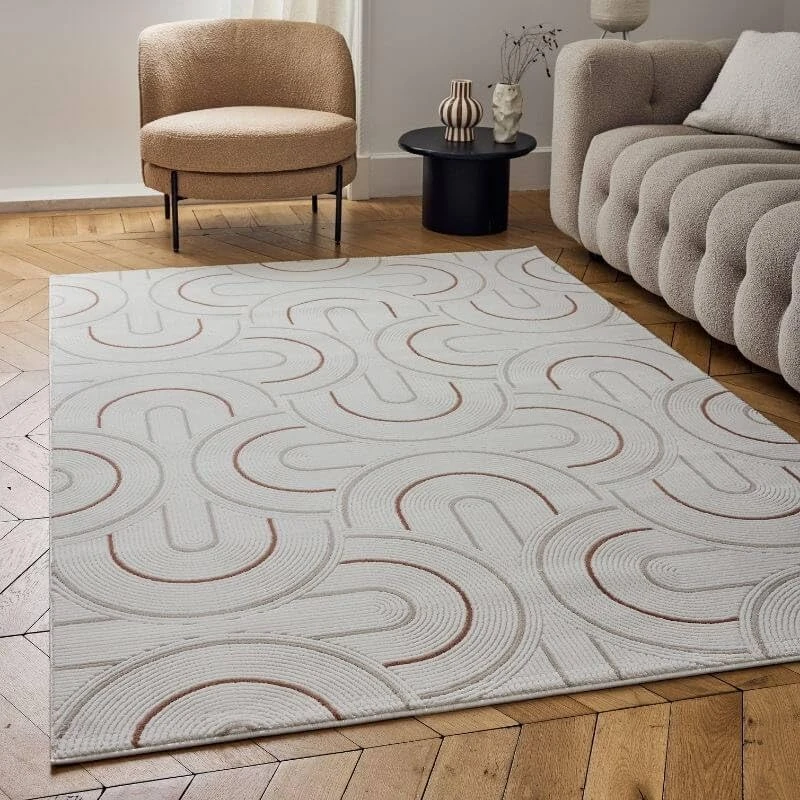 THE RUGS Carmel Modern Area Rug - Stain-Resistant, Non-Shedding, Durable Rugs for Living Room and Bedroom [ Wave Terra, 200x290 cm ]