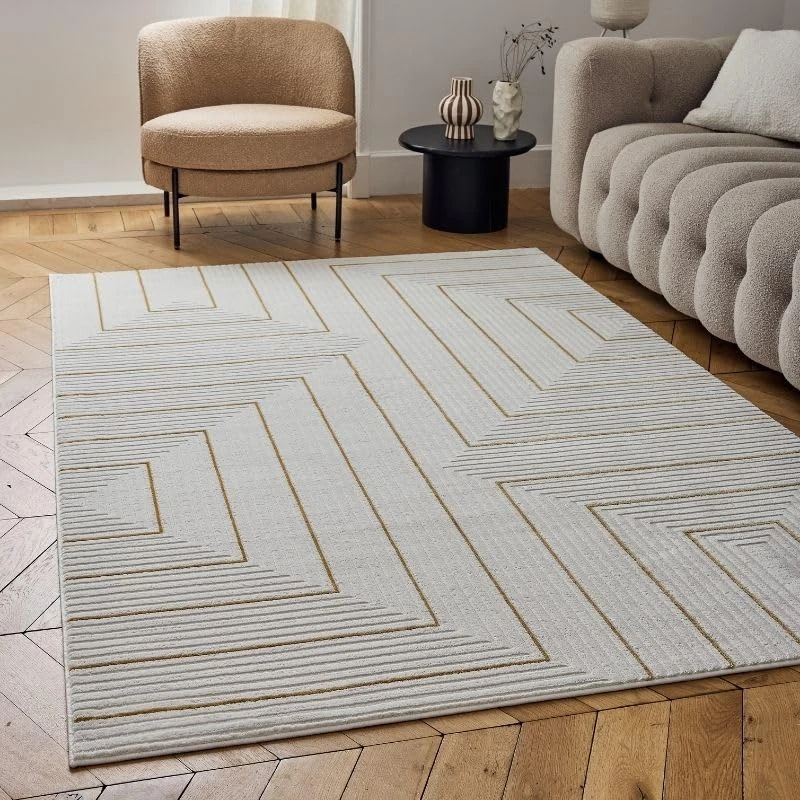 THE RUGS Carmel Modern Area Rug - Stain-Resistant, Non-Shedding, Durable Rugs for Living Room and Bedroom [ Geometric Gold, 160x230 cm ]