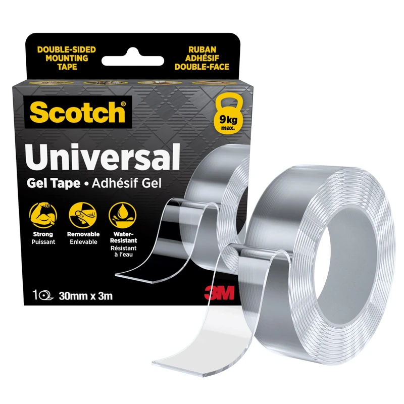 Scotch Universal Gel Tape, 30mm x 3m - Double-Sided for Multi-purpose & Heavy Duty Applications, Removable Nano Mounting Tape, Clear, Water-Resistant, Holds up to 9 kg