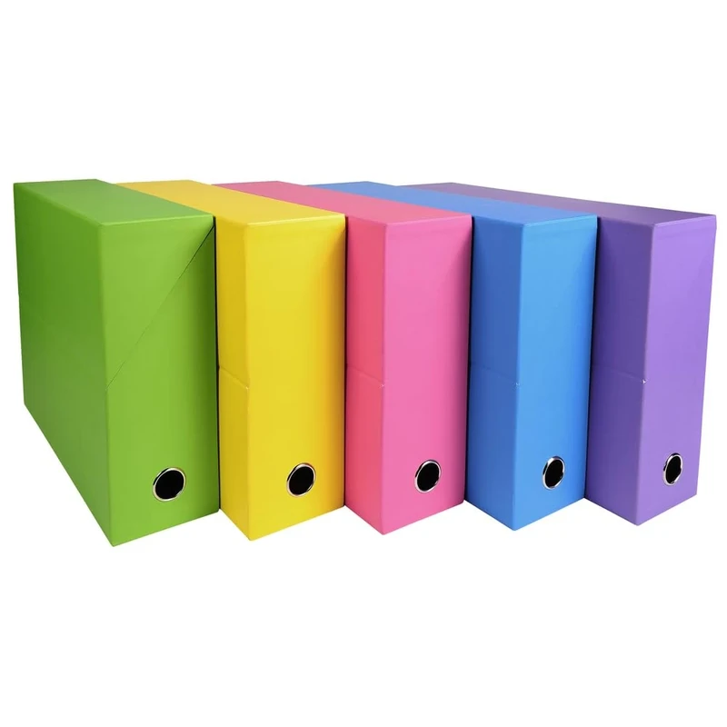 Exacompta - Ref 89329E - 5 Salsa transfer boxes made of textured paper - Spine 90 mm - With metal eyelet - For A4 size - Dimensions 25.5 x 34 x 9 cm - Delivered assembled