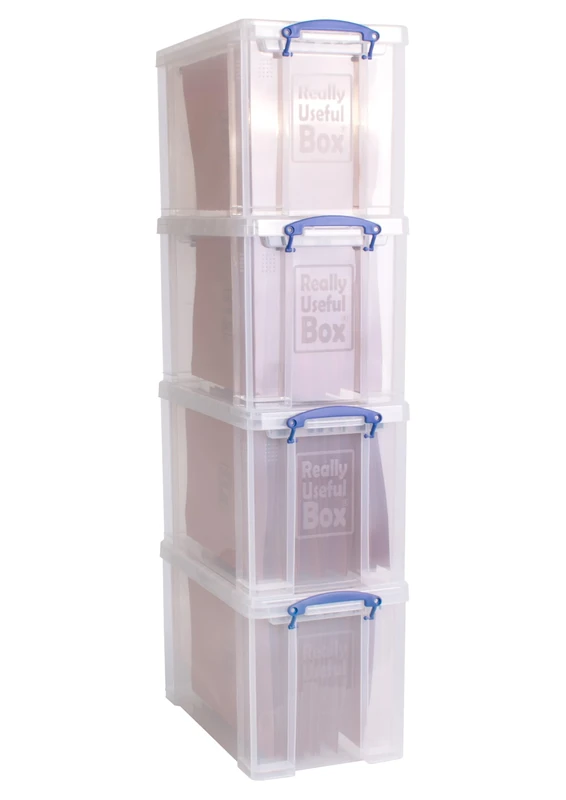 Really Useful Box Plastic Storage 24 Litre Clear with 10 Suspension Files Pack of 2