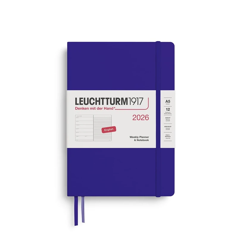 LEUCHTTURM1917 372660 Weekly Planner & Notebook Medium (A5) 2026 Hardcover, 12 Months, Ink, English