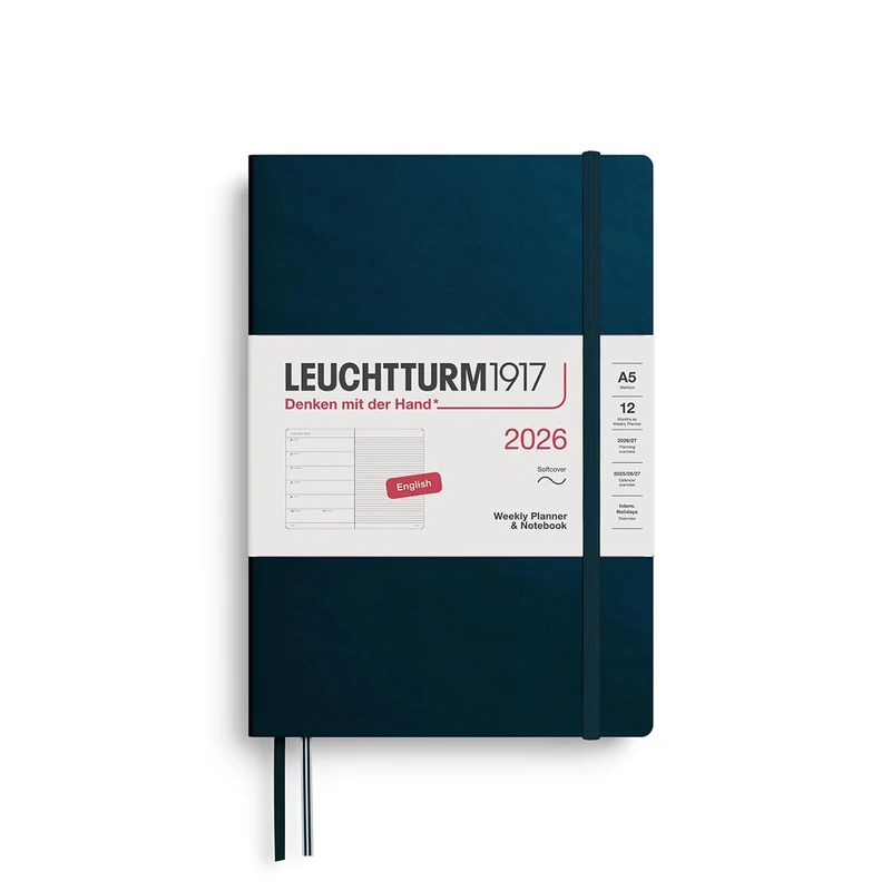 LEUCHTTURM1917 372680 Weekly Planner & Notebook Medium (A5) 2026, Softcover, 12 Months, Deep Sea, English
