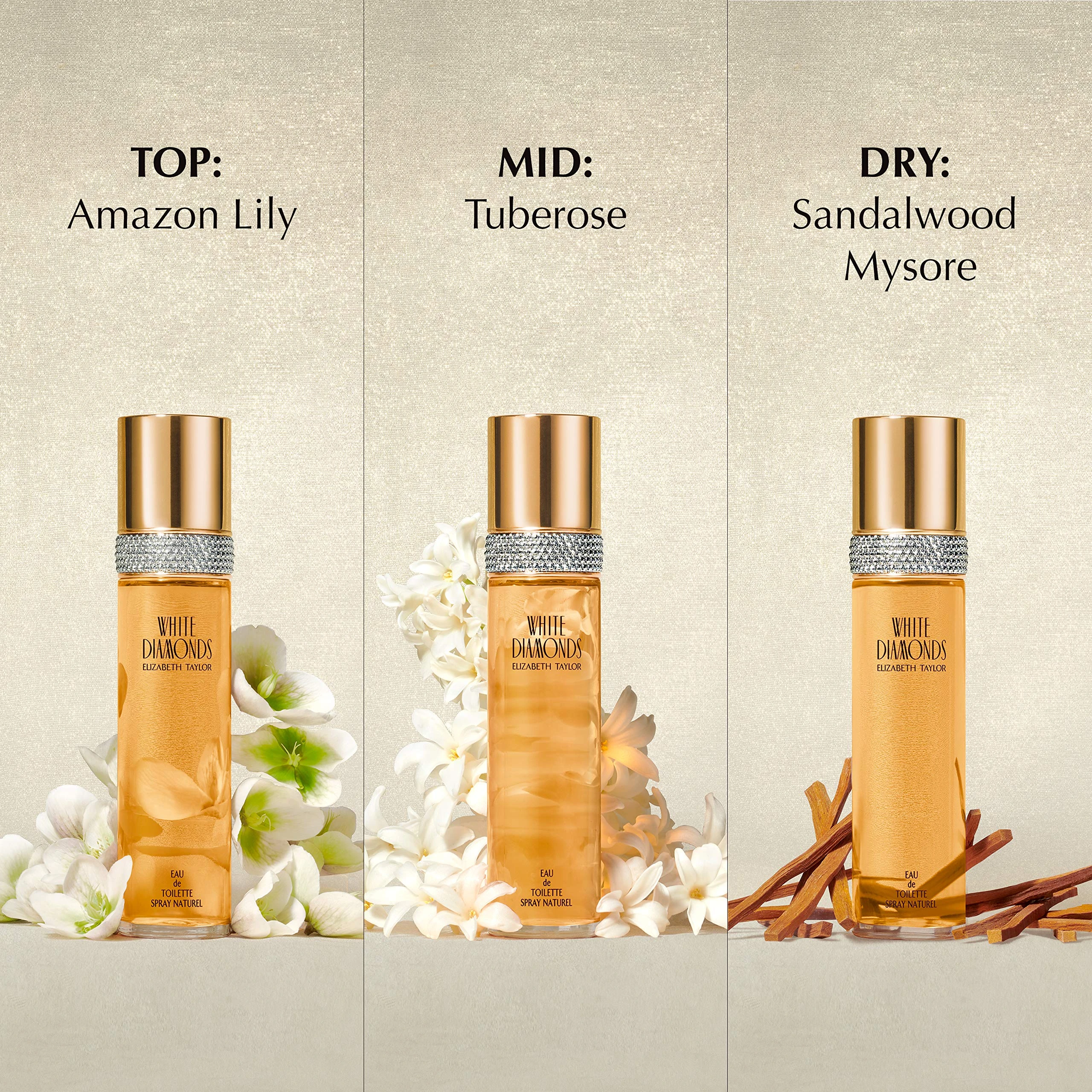 Elizabeth Taylor WHITE DIAMONDS 50ml Eau de Toilette, 4-piece Fragrance Gift Set, floral chypre perfume, luxury fragrance gifting for women