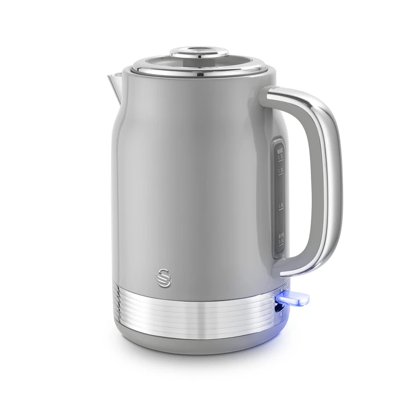 Swan SK19025GRY Retro Jug Kettle, Rapid Boil, Removable Limescale Filter, Easy Pour, 360 Degree Base, Water Indicator Window and Boil Dry Protection 1.7L, 3KW, Grey and Stainless Steel