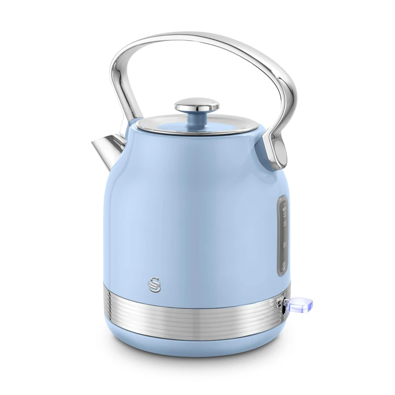 Swan SK14631BLU Retro Traditional Kettle, Rapid Boil, Removable Limescale Filter, Easy Pour, 360 Degree Base, Water Indicator Window and Boil Dry Protection 1.7L, 3KW, Blue and Stainless Steel