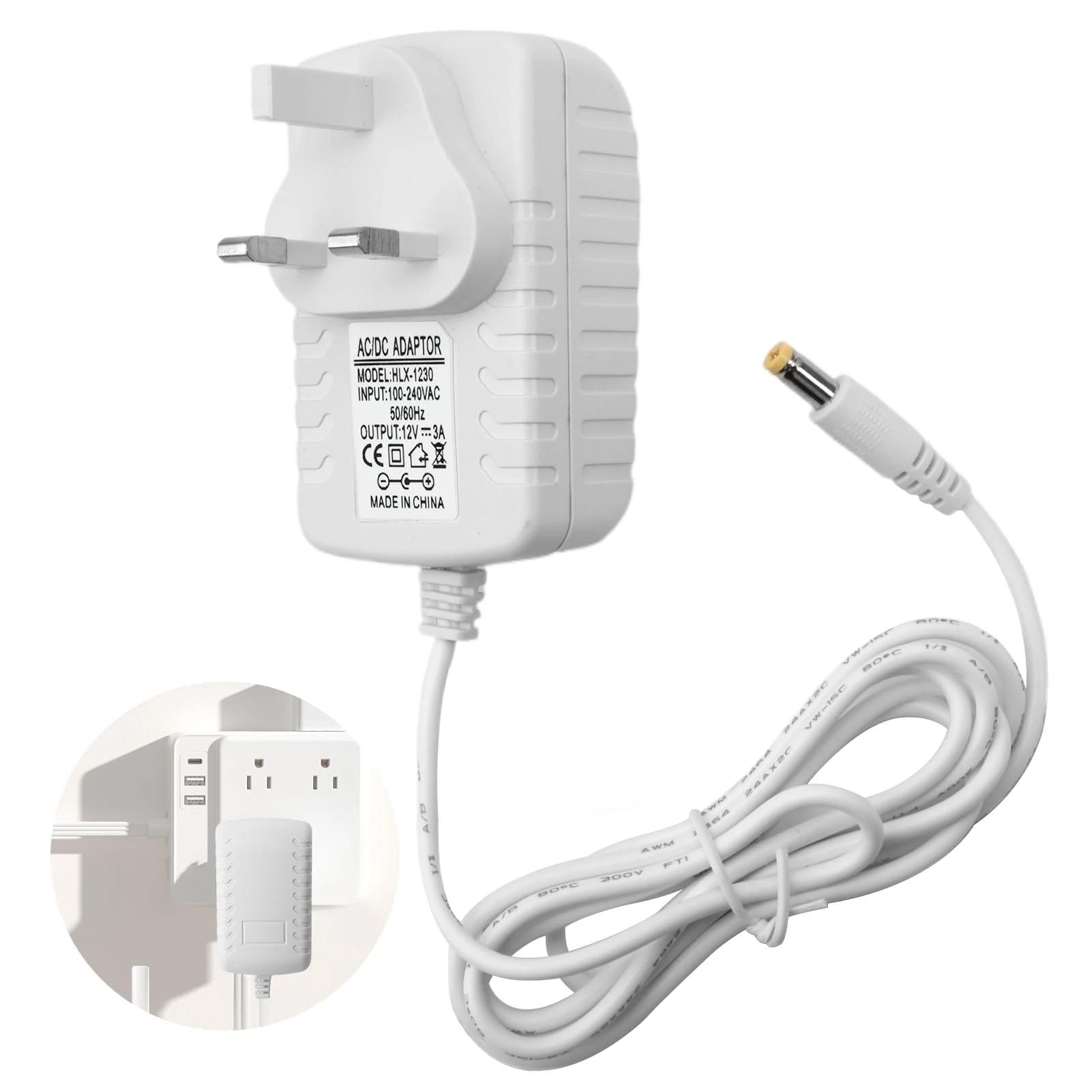 12V 3A 36W Power Supply Cable Adapter, AC 100-240V 50-60HZ DC Port 5.5 * 2.1mm Charger Plug for CCTV Security Camera, LED Strip Lights, LCD Monitor, Audio/Video, Router, Mobile DVD, TV Box (White)