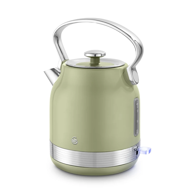 Swan SK14631GRN Retro Traditional Kettle, Rapid Boil, Removable Limescale Filter, Easy Pour, 360 Degree Base, Water Indicator Window and Boil Dry Protection 1.7L, 3KW, Green and Stainless Steel
