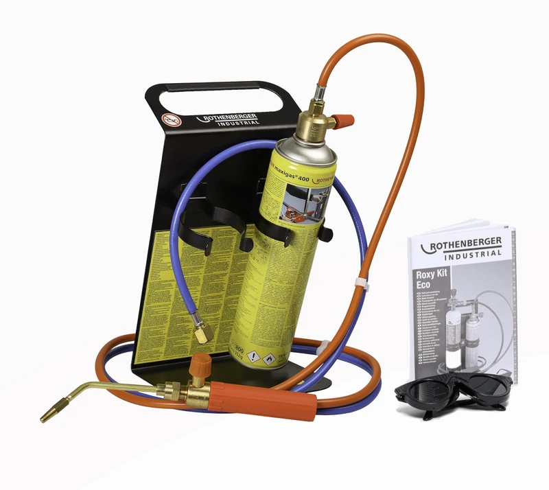 ROTHENBERGER Industrial Oxygen Welding and Brazing Machine Roxy Kit Eco Set Including Maxigas 400 ml, 1 x Hose Package. 1 x High-Performance Welding Nozzle 0.9 mm, 1 x Welding Goggles (without Oxygen)