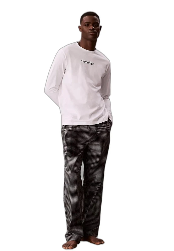 Calvin Klein Men's Ls Tee Pant Set Lv00Nm2953 Other Lounge & Sleepwear, Black (Classic White TOP/Summit Plaid BL), L - Image 1