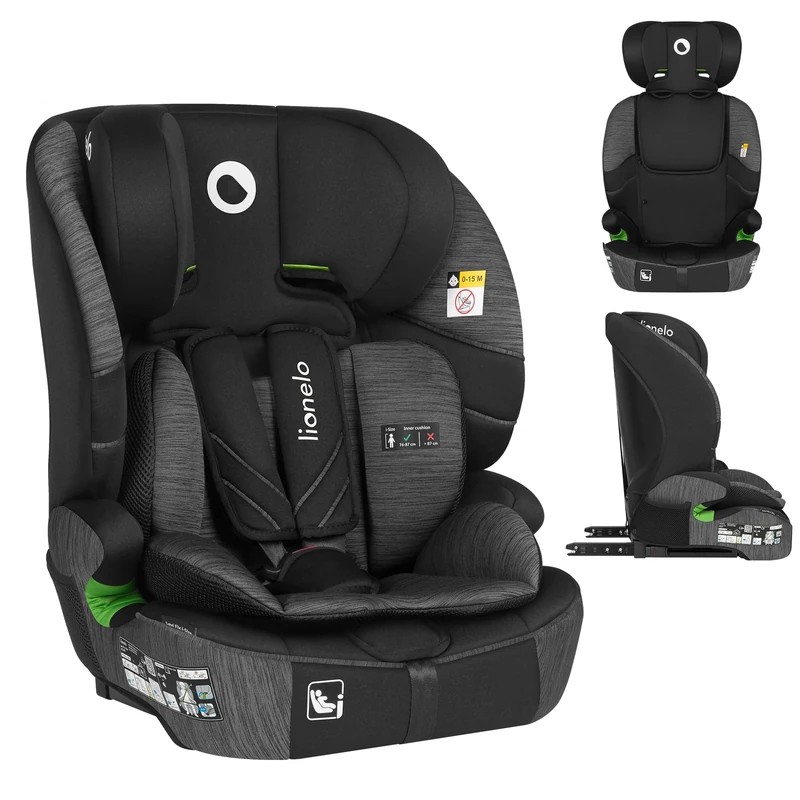 LIONELO Car Seat LEVI FIX I-SIZE Universal fit with ISOFIX or/& Seat Belt Installation for baby 12 months - 12 years old, Group 1/2/3, 76 to 150 cm, Side Impact Protection, 10-Step Headrest Adjustment