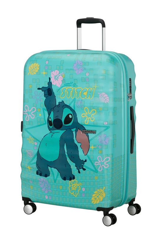 American Tourister Wavebreaker Disney Children's Suitcase Stitch Flower 77 cm Large, Hard Case with 4 Wheels, TSA Lock, 96 L