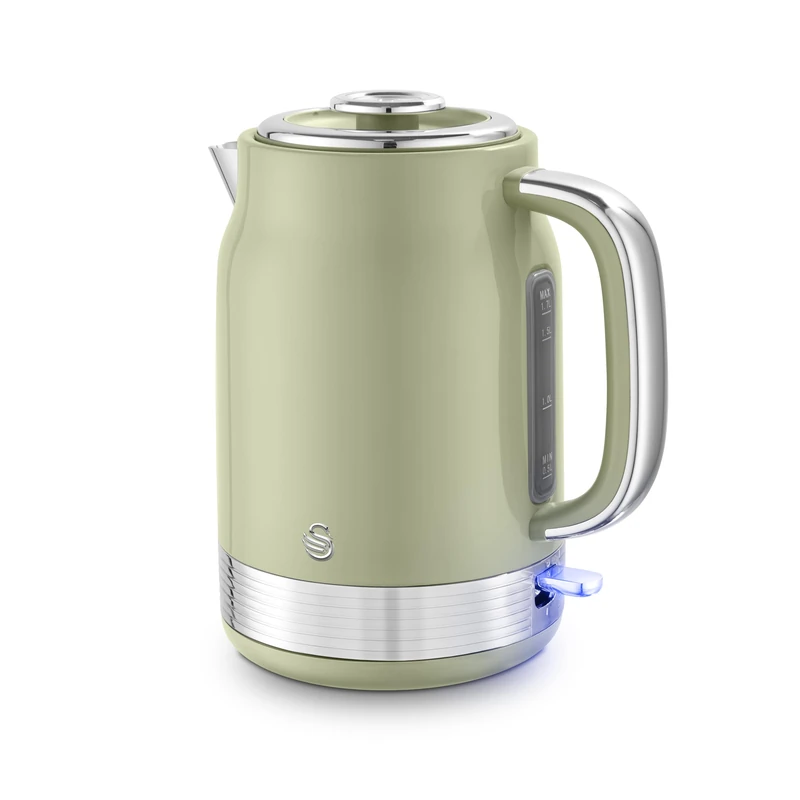 Swan SK19025GRN Retro Jug Kettle, Rapid Boil, Removable Limescale Filter, Easy Pour, 360 Degree Base, Water Indicator Window and Boil Dry Protection 1.7L, 3KW, Green and Stainless Steel