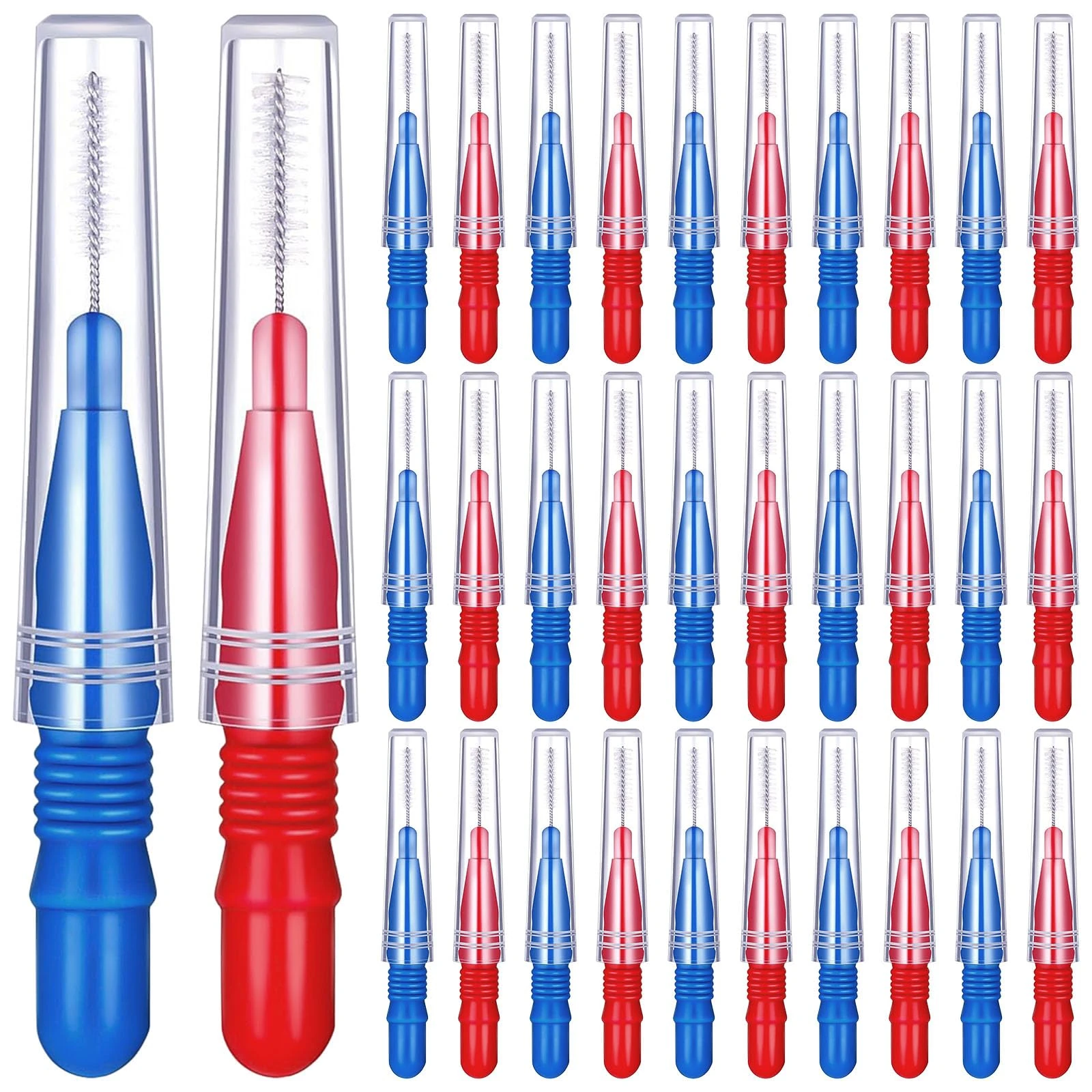 Interdental Brushes, 30PCS Tooth Picks Floss Sticks Flossing Brushes for Teeth, Soft Interdental Brushes Mini Tooth Cleaning Tool for Cleaning Gaps Between Teeth (2.5mmBlue+3mmRed)