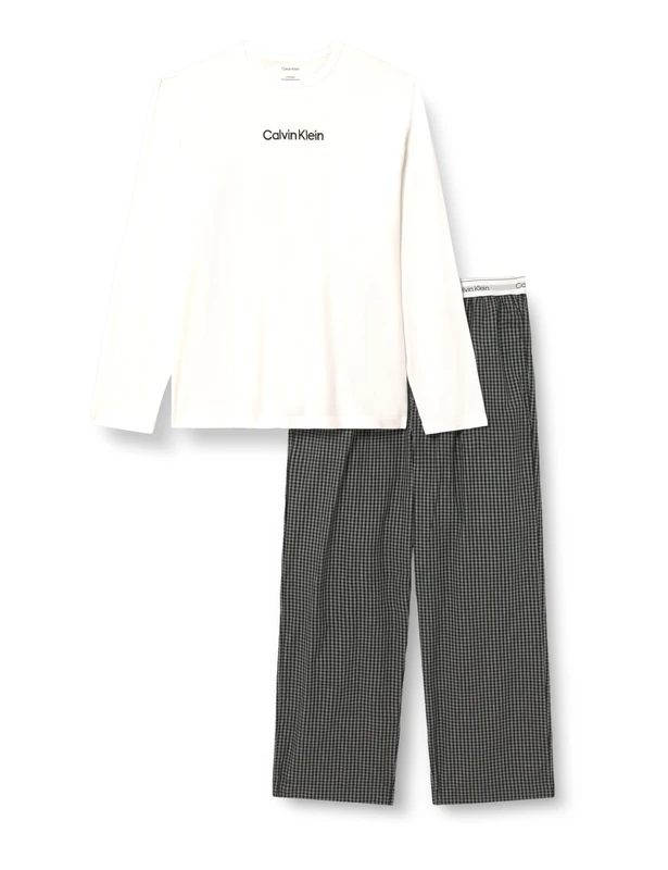 Calvin Klein Men's Ls Tee Pant Set Lv00Nm2953 Other Lounge & Sleepwear, Black (Classic White TOP/Summit Plaid BL), M