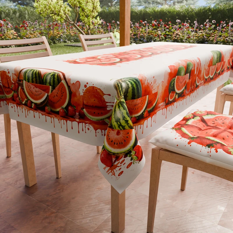 PETTI Artigiani Italiani - Stain Resistant Rectangular Tablecloth Kitchen Table Cover Fruit Watermelon Design X12 Places (140 x 240 cm) 100% Made in Italy