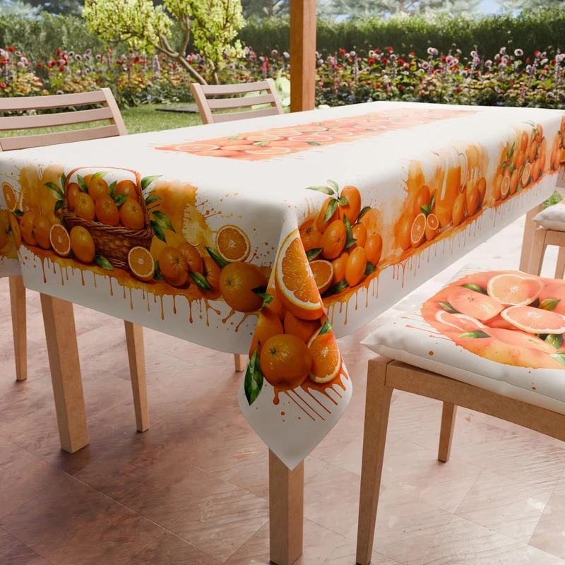 PETTI Artigiani Italiani - Rectangular Stain-Resistant Tablecloth, Kitchen Tablecloth, Fruit and Orange Design, 18 Seats (140 x 360 cm), 100% Made in Italy