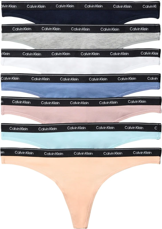 Calvin Klein Women THONG 7 PK ORANGE (SHORELINE/GREY HEATHER/ANTARCTIC BL) XL