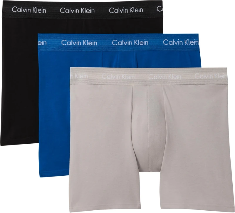 Calvin Klein Men’s 3 Pack Stretch Boxer Briefs, Pink (CLASSIC BLUE/PORPOISE/BLACK), XS