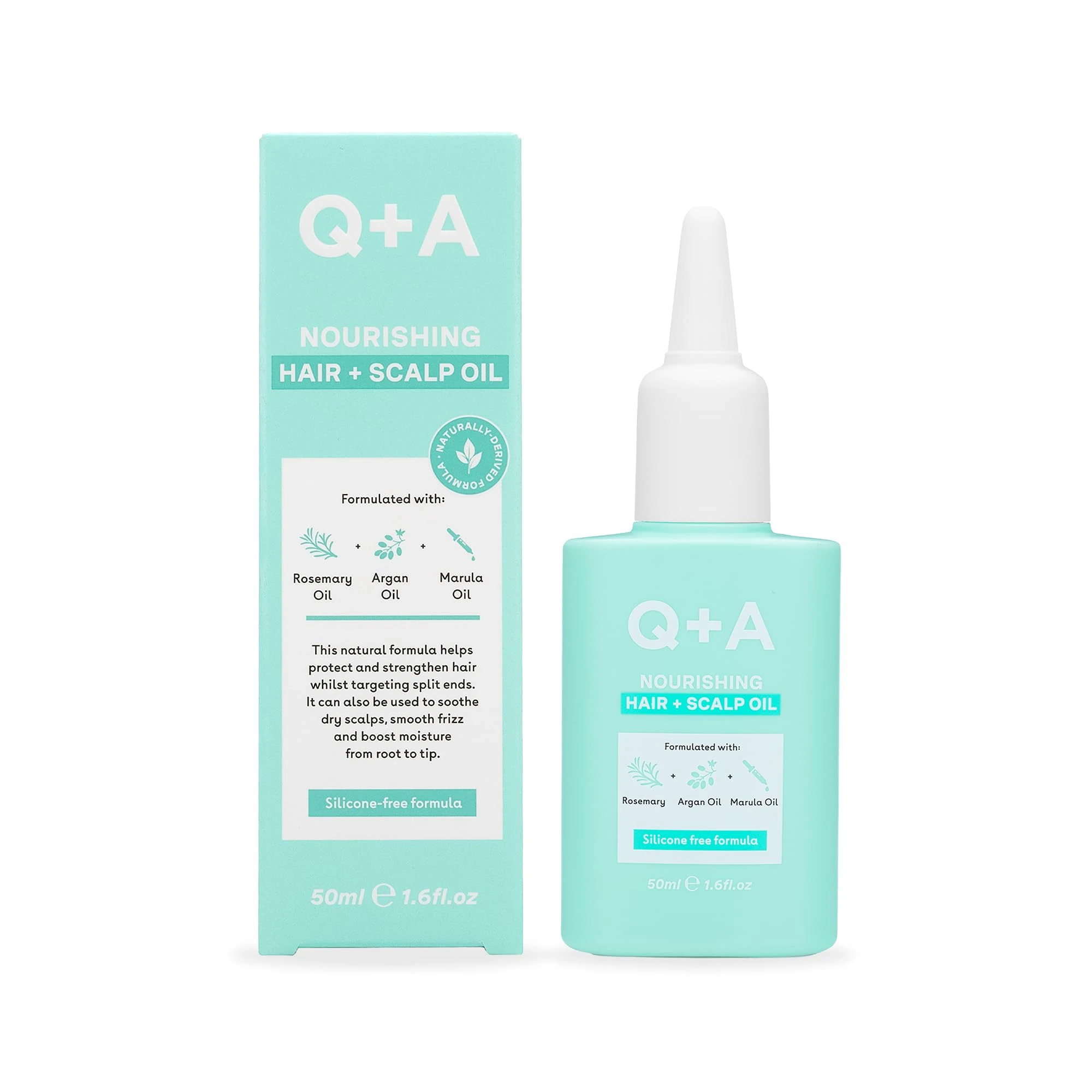 Q+A Nourishing Hair + Scalp Oil (50ml), Multi-Use Strengthening, Anti-Frizz Treatment with Rosemary Oil, Argan and Marula Oils
