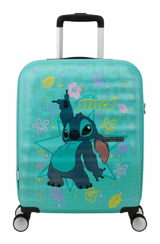 American Tourister Wavebreaker Disney Stitch Flower Children's Suitcase 55 x 40 x 20 cm, Hard Shell Cabin Trolley Suitable for Most Airlines Including Ryanair and easyJet, TSA Lock, 36 L