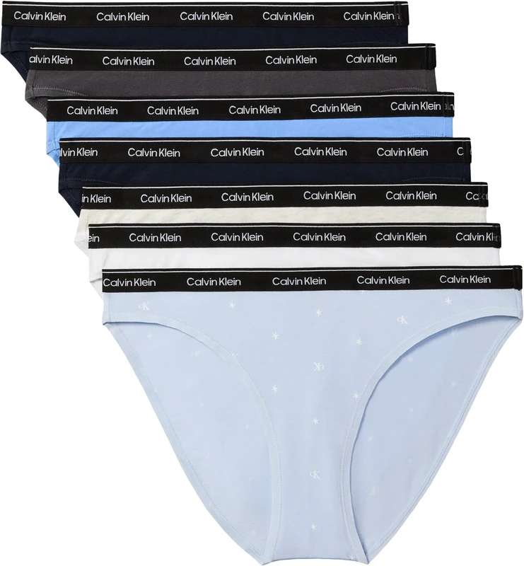 Calvin Klein Women BIKINI 7PK BLUE (Shrln/Shrln/SngStrs BRZYBL/SnwHthr/) L