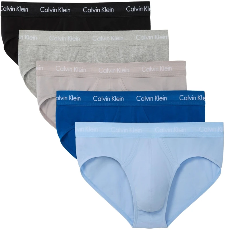 Calvin Klein Men HIP BRIEF 5 PK BLUE (CLASSIC BLUE/PORPOISE/BLACK/GREY) XS
