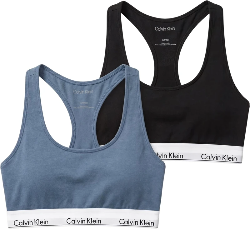 Calvin Klein Women's Bralette 2Pk LV00QF8494 Bralette, Multi (Black/Blue Tulip), XL