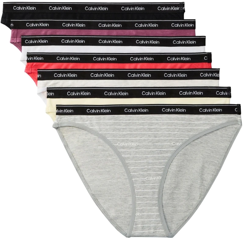 Calvin Klein Women BIKINI 7PK RED (Blck/PrSrbt/ICNLGSTRP GRYHTHR/SnwHt) S