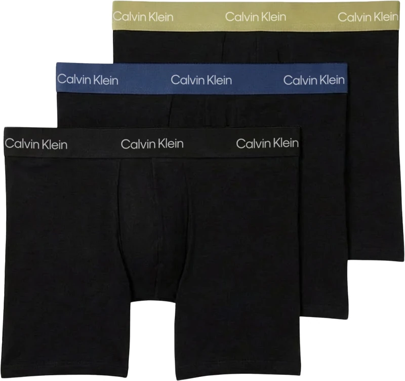 Calvin Klein Men’s 3 Pack Stretch Boxer Briefs, Green (BLACK W GREEN BLOOM WB/BLACK W DA), XL