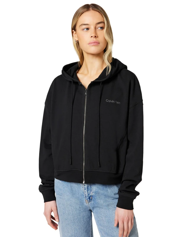 Calvin Klein Women's Full Zip Sweat Hoodie LV00QS7599 Sleep Top, Black (Black), XS - Image 1