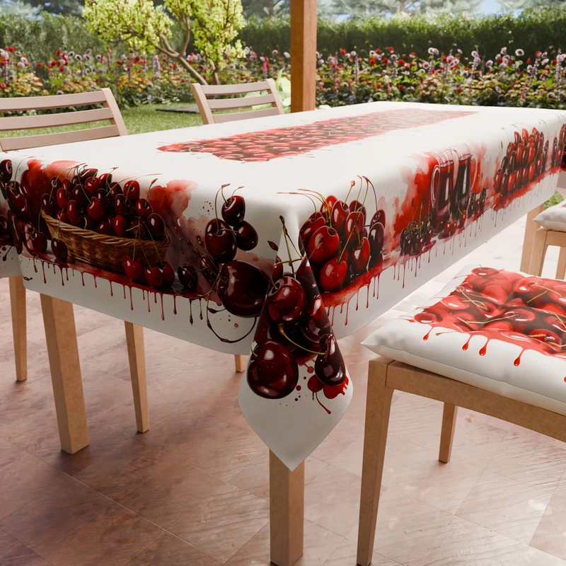 PETTI Artigiani Italiani - Stain Resistant Rectangular Tablecloth Kitchen Table Cover Fruit Cherry Design X24 Places (140 x 450 cm) 100% Made in Italy