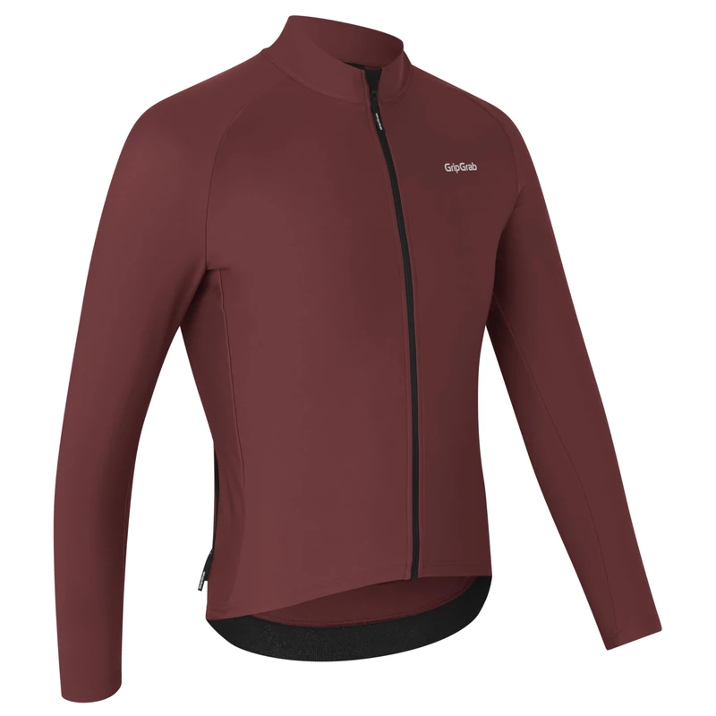 GripGrab PACR Thermal Long Sleeve Cycling Jersey for Men Road MTB Gravel Bike Cycle Top Full Zip Fleece Biking Shirt Dark Red