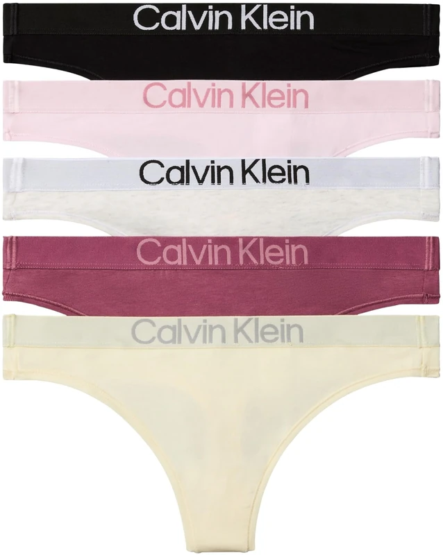 Calvin Klein Women THONG 5PK PINK (BLACK/CRADDLE PINK/SNOW HTR/BERR) 4XL