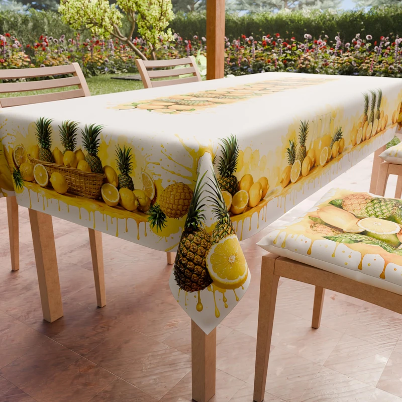 PETTI Artigiani Italiani - Rectangular Anti-Stain Tablecloth Kitchen Table Cover Fruit Lemon and Pineapple Design X24 Seater (140 x 450 cm) 100% Made in Italy