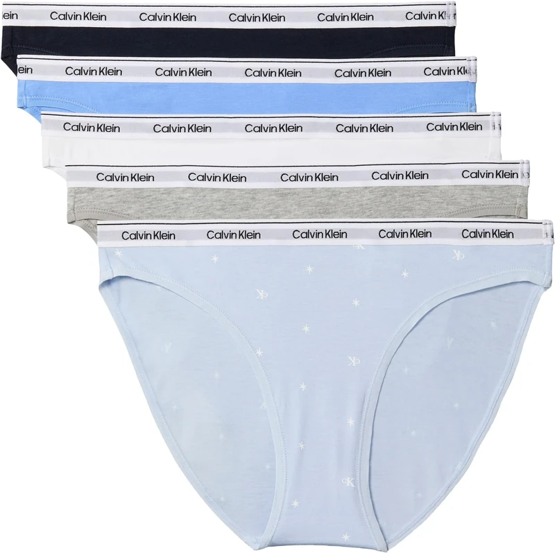 Calvin Klein Women BIKINI 5PK BLUE (SHORELINE/BLUE DESCENT/WHITE/GRE) L
