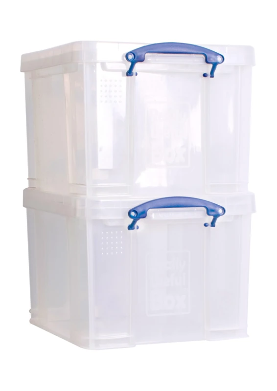 Really Useful Box Plastic Storage 35L with Two 16 Trays Clear Pack of 2
