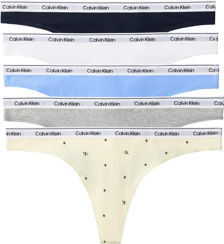 Calvin Klein Women THONG 5 PK GREY (SHORELINE/BLUE DESCENT/GREY HEATH) M