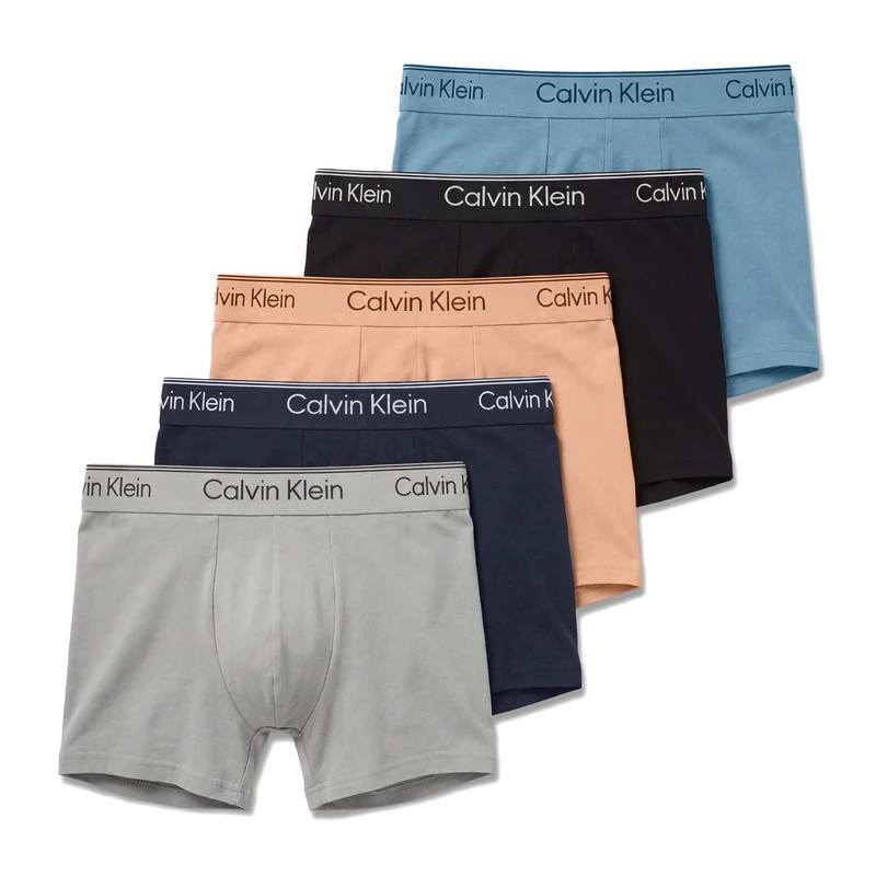 Calvin Klein Men's 5 Pack Trunks Low Rise with Logo Waistband, Multicolor (Light Cast/Shoreline/Peach Bliss/Bl), S