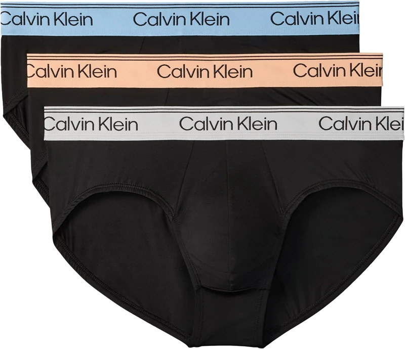 Calvin Klein Men HIP BRIEF 3PK BLACK (Black Bodies w/Gulf Blue/Light Cas) M