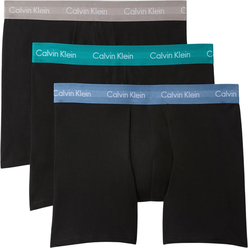 Calvin Klein Men’s 3 Pack Stretch Boxer Briefs, Khaki (BLACK W DRIFTWOOD WB/MOONLIGHT BLU), XS