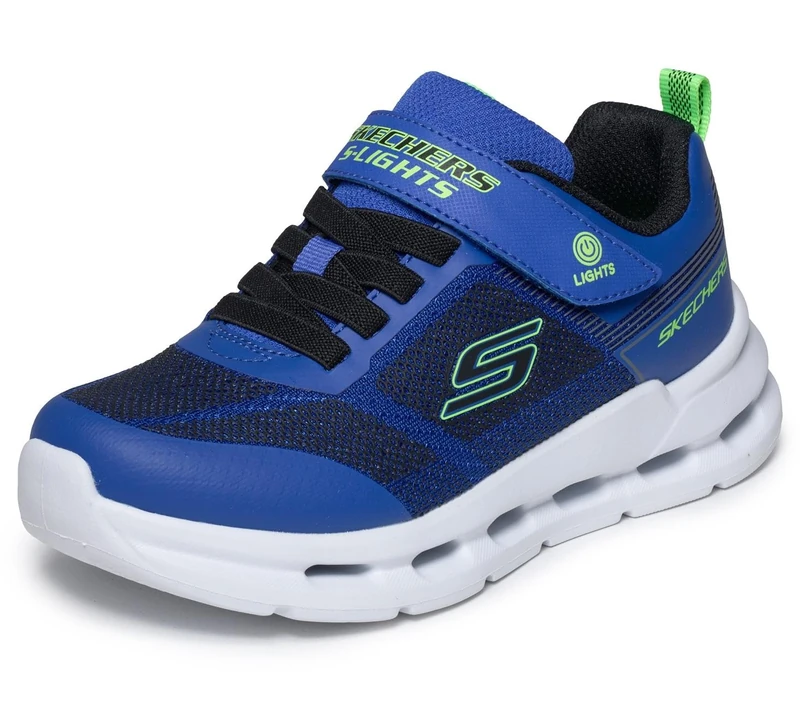 Skechers Boy's Glide-Step Lights Sneakers, Blue & Black Synthetic/Textile/Lime Trim, 3 UK Child