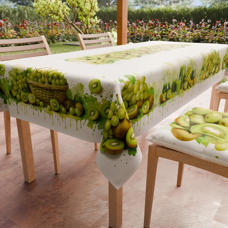PETTI Artigiani Italiani - Rectangular Anti-Stain Tablecloth Kitchen Table Cover Fruit Grapes and Kiwi Design X24 Places (140 x 450 cm) 100% Made in Italy