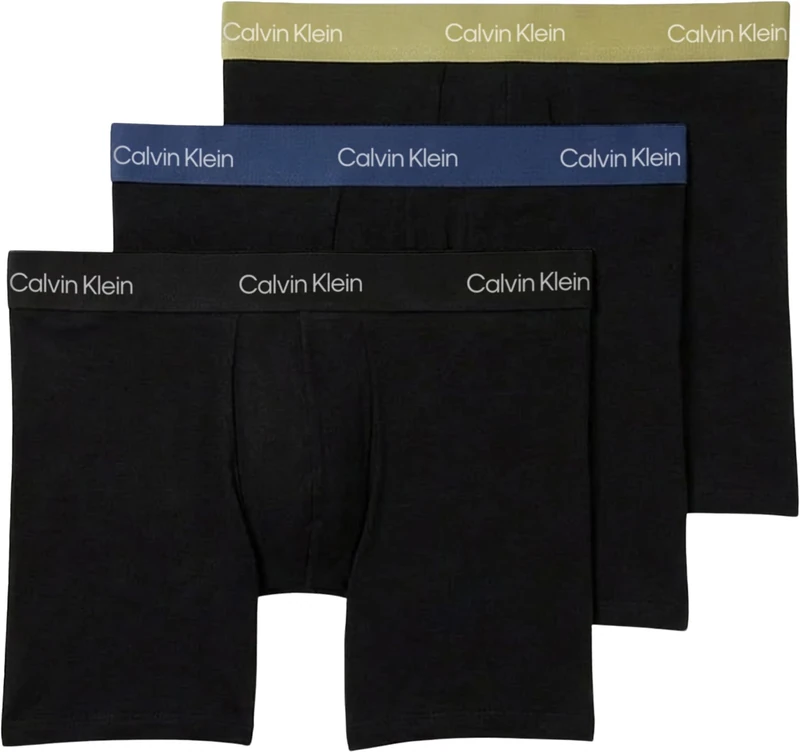 Calvin Klein Men’s 3 Pack Stretch Boxer Briefs, Green (BLACK W GREEN BLOOM WB/BLACK W DA), XS