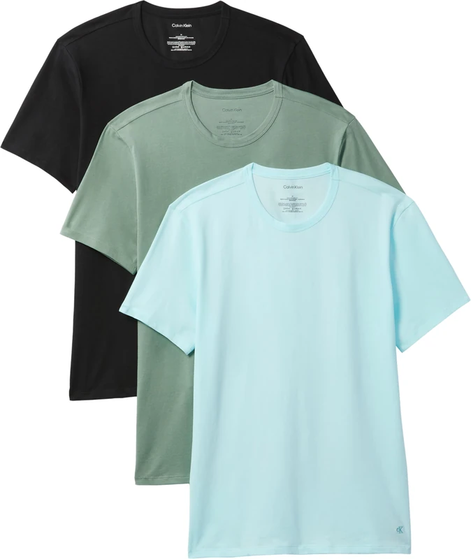 Calvin Klein Men's S/S Crew Neck 3Pk Lv00Nb4185 S/S T-Shirt, Blue (Black W SEA Spray EMB, SEA Spray W), XL