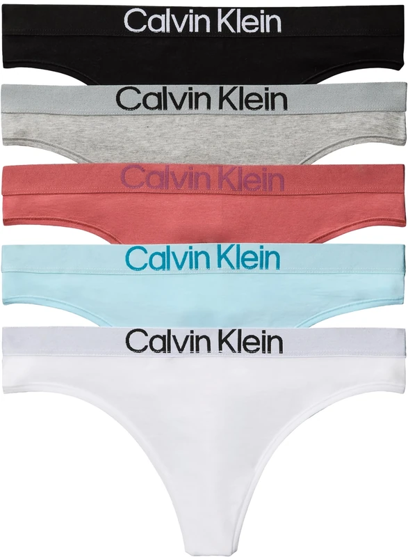 Calvin Klein Women THONG 5PK PINK (BLACK/GREY HTR/DUSTY CEDAR/ANTAR) XS - Image 1