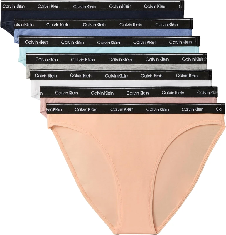 Calvin Klein Women BIKINI 7PK ORANGE (SHORELINE/GREY HEATHER/ANTARCTIC BL) L