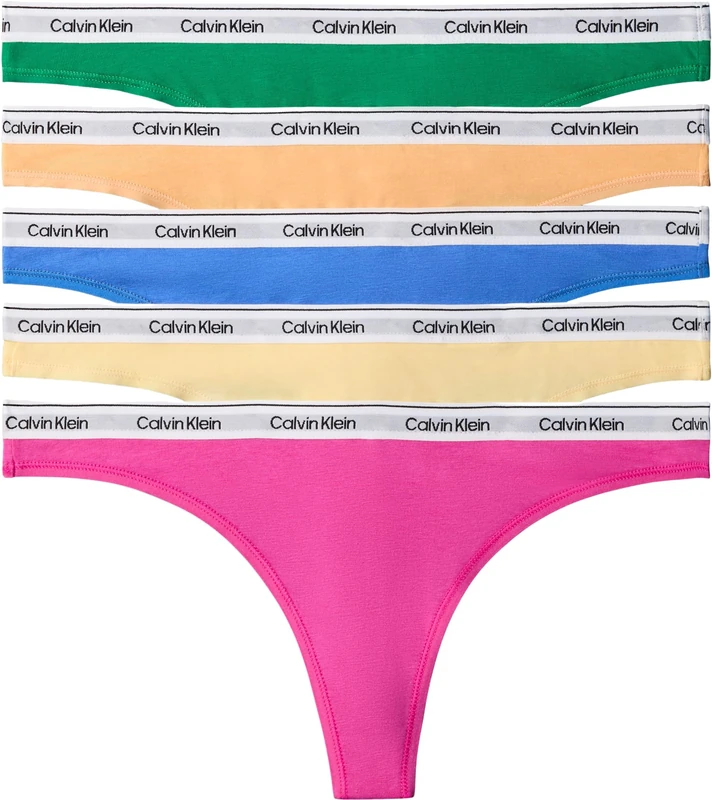 Calvin Klein Women THONG 5 PK YELLOW (MARDI GRAS GREEN/RELAY GOLD/GOLDEN) L