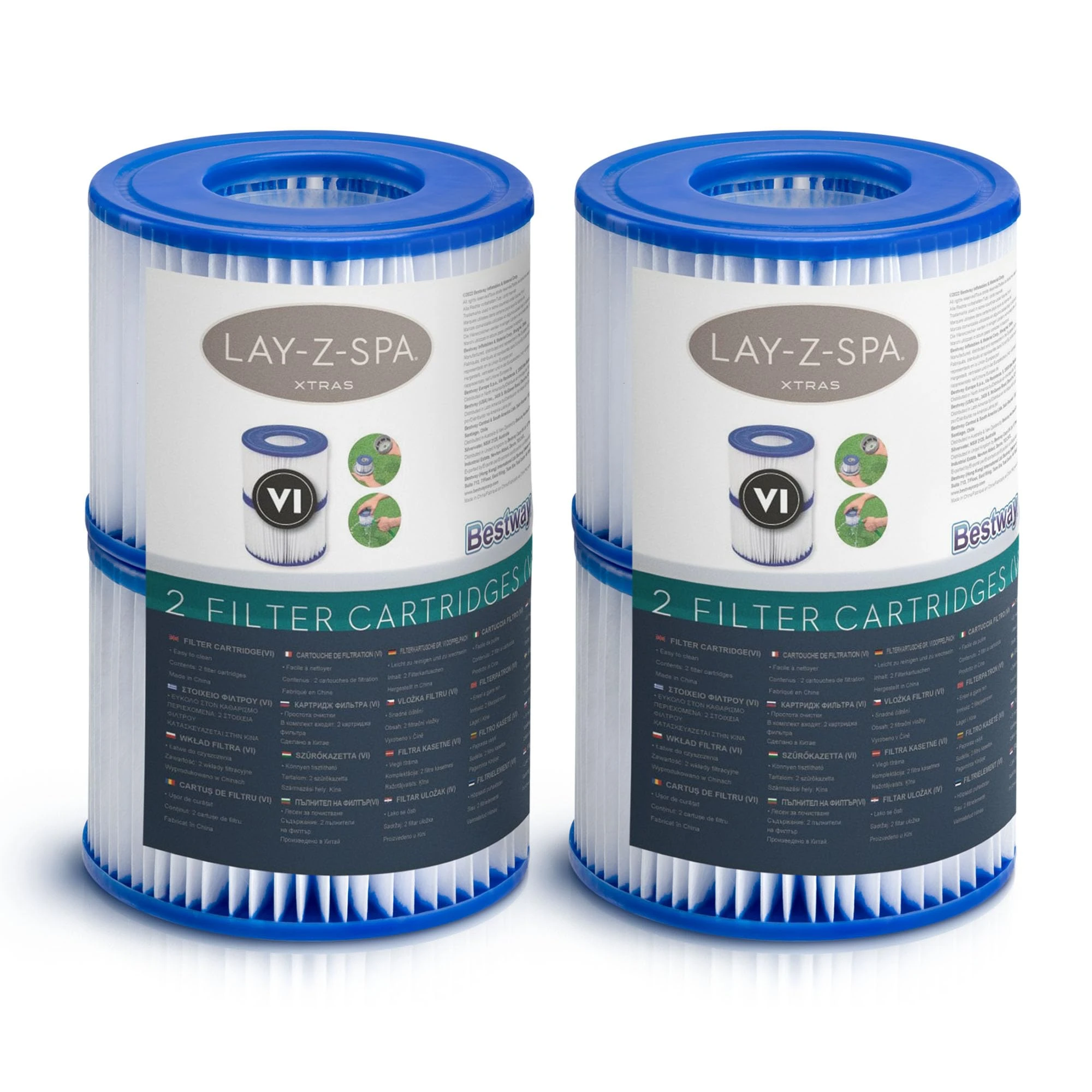 Bestway Lay-Z-Spa Hot Tub Filter Cartridge VI for All Lay-Z-Spa Models - Pack of 2, White (4 Filters)